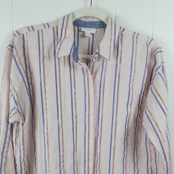 J. Jill Womens Pink Striped Button Front Small - Picture 3 of 10